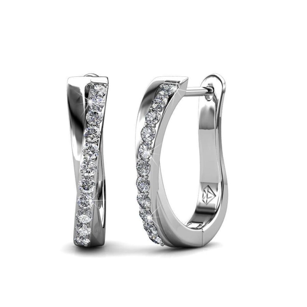 New Cate & Chloe Amaya 18k White Gold Plated Twisted Hoop Earrings with Crystals